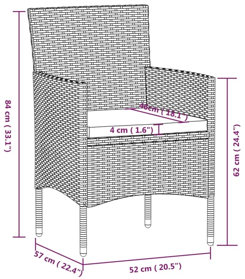 vidaXL Σετ Τραπεζαρίας Κήπου 7 Τεμαχίων Μαύρο με Μαξιλάρια