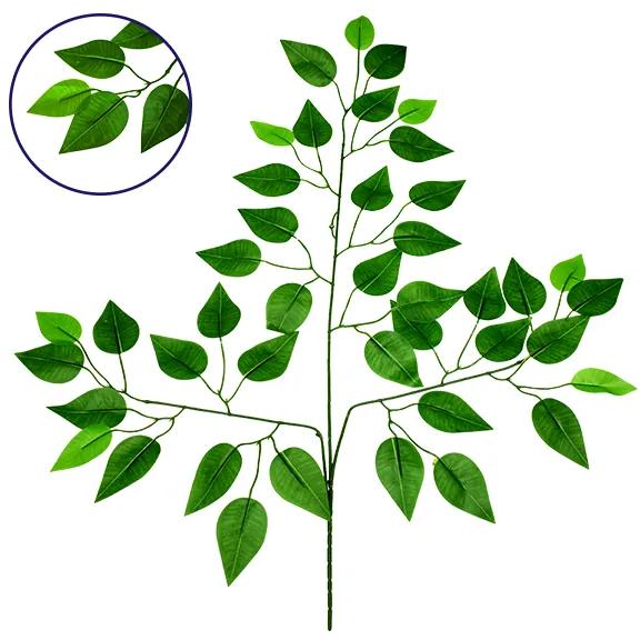 GloboStar® 09052 Τεχνητό Φυτό Διακοσμητικό Κλαδί Διαστάσεων M21cm x Υ27cm με 3 X Πράσινα Κλαδιά και Φύλλωμα Μπέντζαμιν