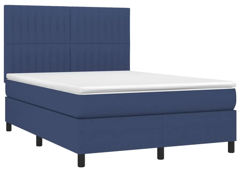 Κρεβάτι Boxspring με Στρώμα Μπλε 140x190 εκ. Υφασμάτινο - Μπλε