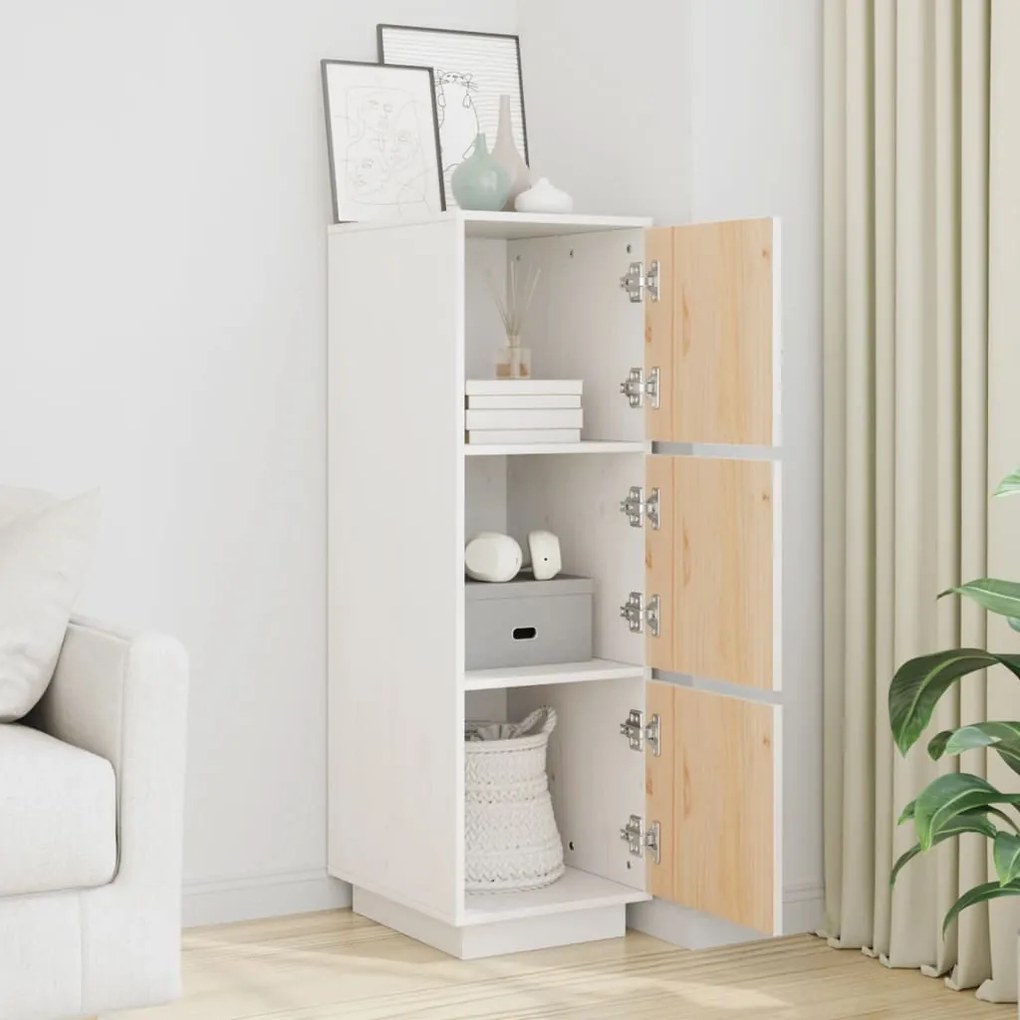 vidaXL Ντουλάπι Ψηλό Λευκό 34 x 40 x 108,5 εκ. από Μασίφ Ξύλο Πεύκου