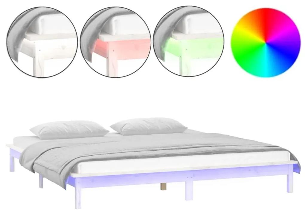 Πλαίσιο Κρεβατιού με LED Λευκό 160 x 200 εκ. από Μασίφ Ξύλο - Λευκό