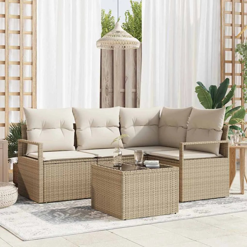 vidaXL Σετ Καναπέ Κήπου 5 pcs Μπεζ Πολυ ράταν