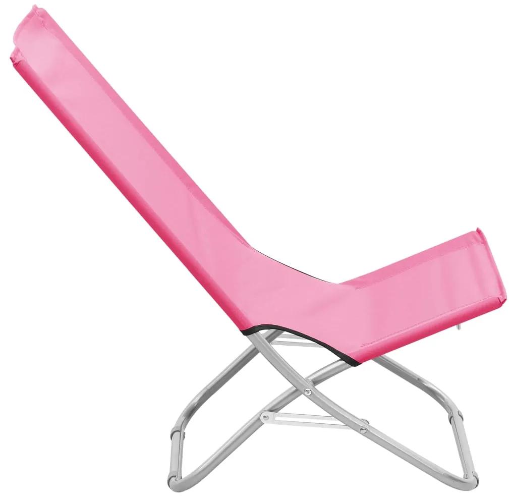 vidaXL Καρέκλες Παραλίας Πτυσσόμενες 2 τεμ. Ροζ Υφασμάτινες