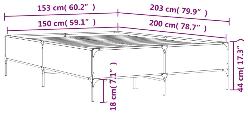 Πλαίσιο Κρεβατιού Μαύρο 160x200 εκ. Επεξ. Ξύλο &amp; Μέταλλο - Μαύρο