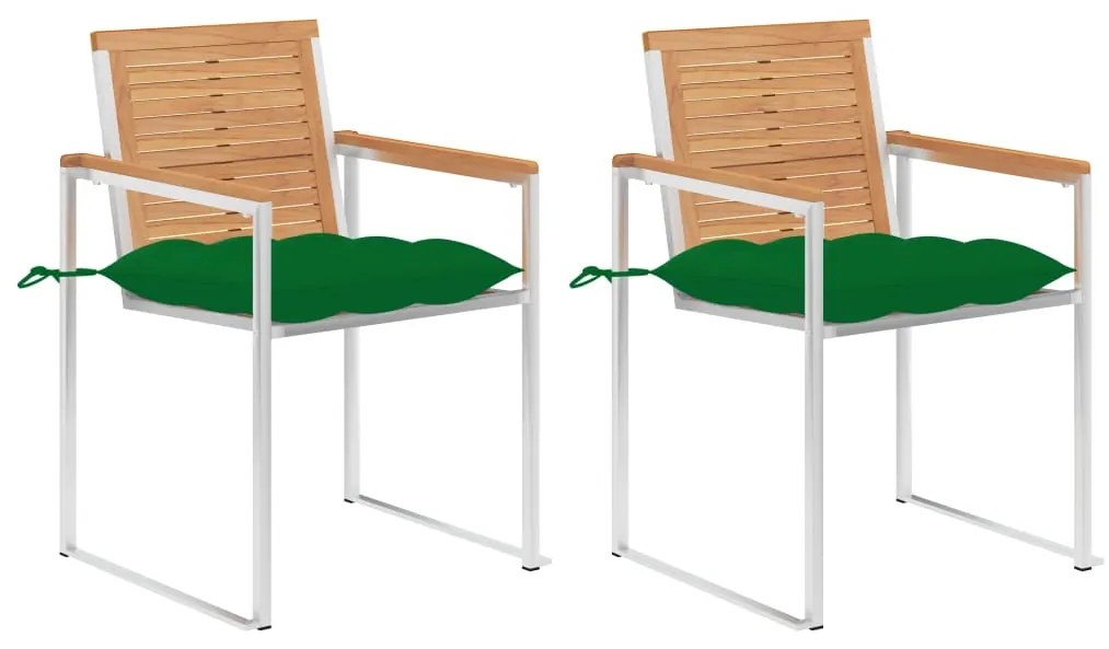 Καρέκλες Κήπου 2 τεμ. από Μασίφ Ξύλο Teak/Ατσάλι με Μαξιλάρια