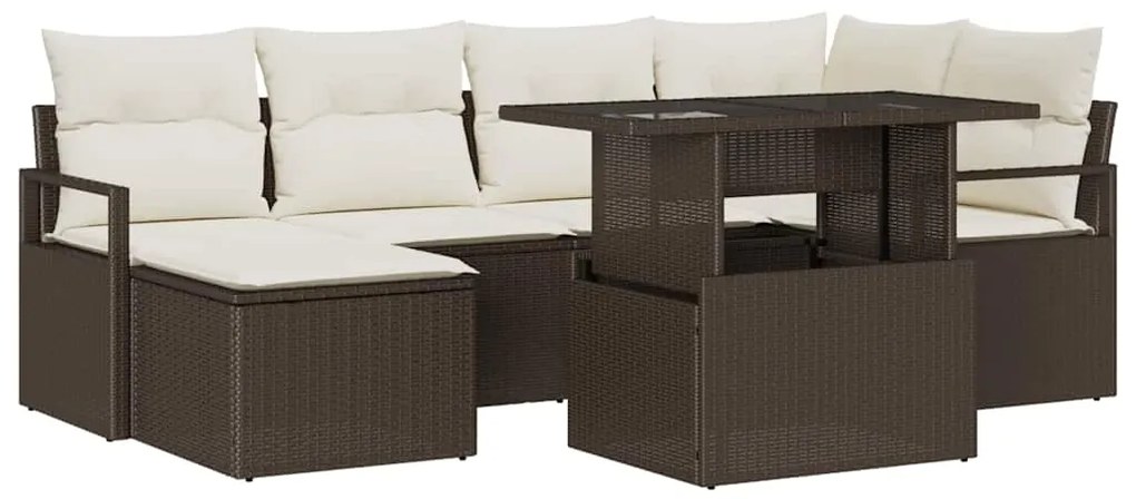 vidaXL Σετ Καναπέ Κήπου με μαξιλάρι 7 pcs Καφέ και κρεμ