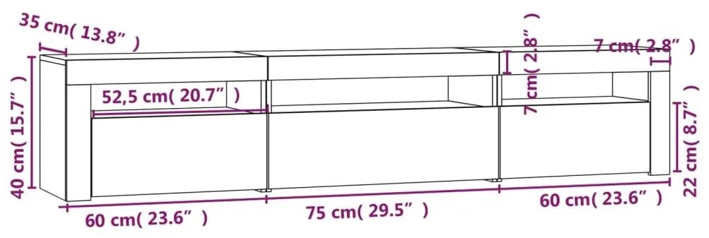 Έπιπλο Τηλεόρασης με LED Λευκό 195x35x40 εκ. - Λευκό