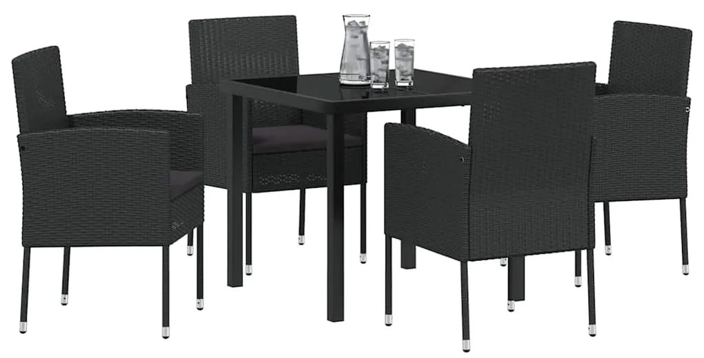 vidaXL Σέτ φαγητού για κήπο με μαξιλάρι 5 pcs Μαύρο συνθετικό ρατάν