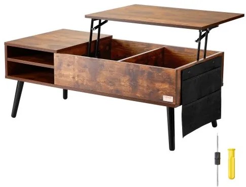 VEVOR Lift Top Coffee Table 39.4 in Rectangle Coffee Table for Living Room Brown