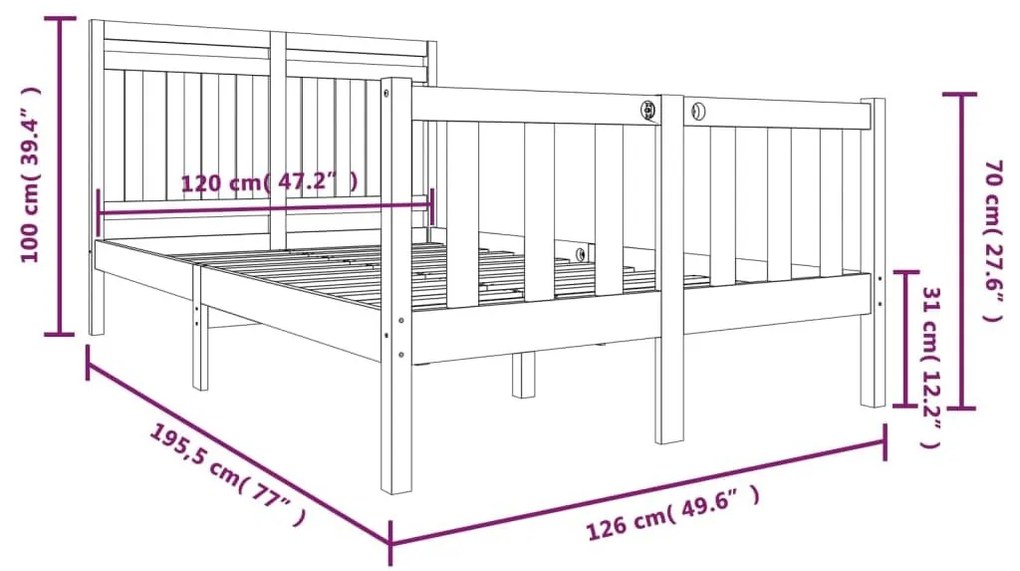 Πλαίσιο Κρεβατιού 120 x 190 εκ. από Μασίφ Ξύλο Small Double - Καφέ