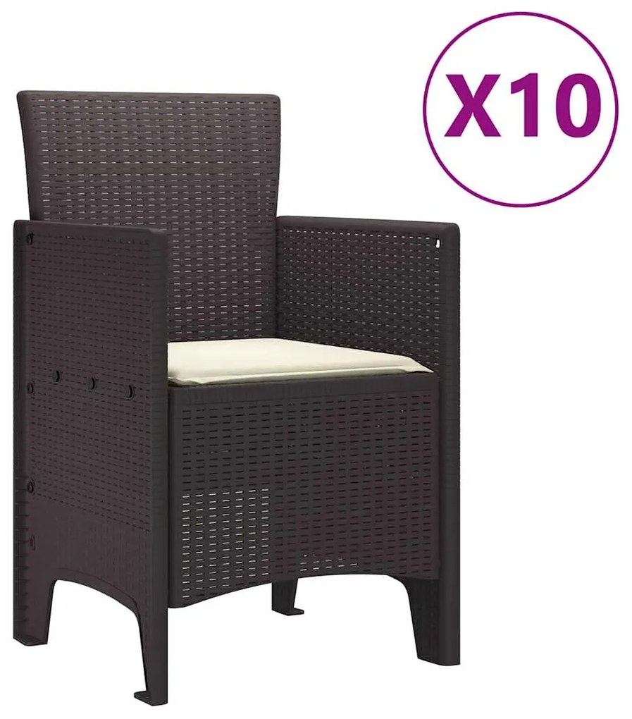vidaXL Σέτ φαγητού για κήπο με μαξιλάρι 11 pcs Καφέ και Κρέμα Ρατάν