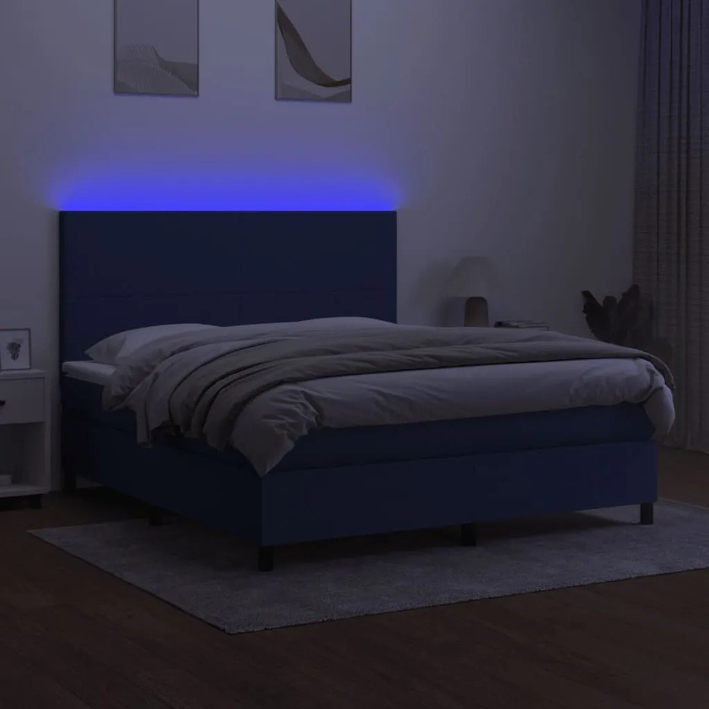 ΚΡΕΒΑΤΙ BOXSPRING ΜΕ ΣΤΡΩΜΑ &amp; LED ΜΠΛΕ 160X200 ΕΚ. ΥΦΑΣΜΑΤΙΝΟ 3134731