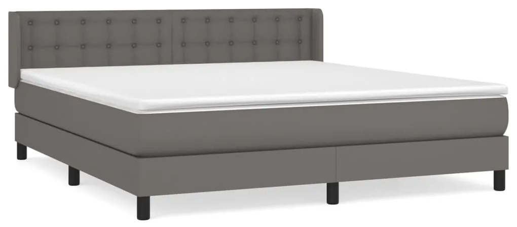 Κρεβάτι Boxspring με Στρώμα Γκρι 160x200εκ. από Συνθετικό Δέρμα - Γκρι