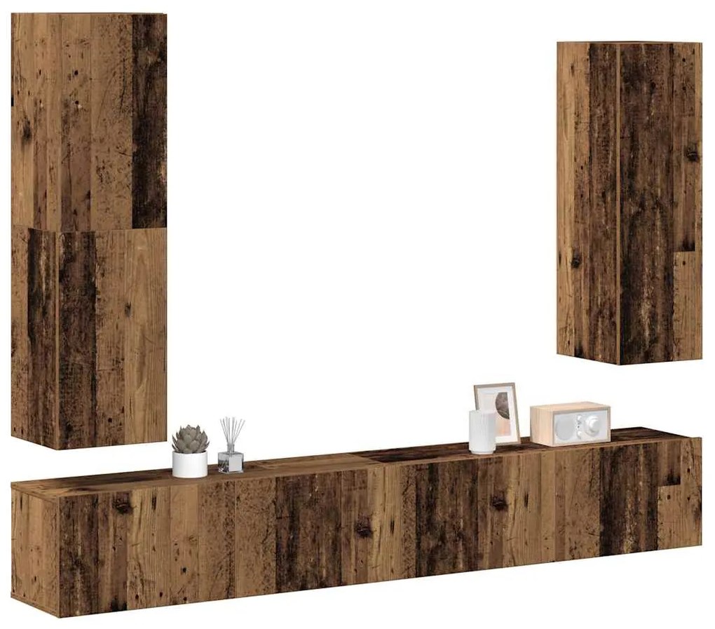 4 τεμαχίων σετ ντουλαπιών τηλεόρασης με επίτοιχο παλιό ξύλο
