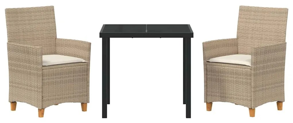 vidaXL Σέτ φαγητού για κήπο 3 pcs Μπεζ συνθετικό ρατάν