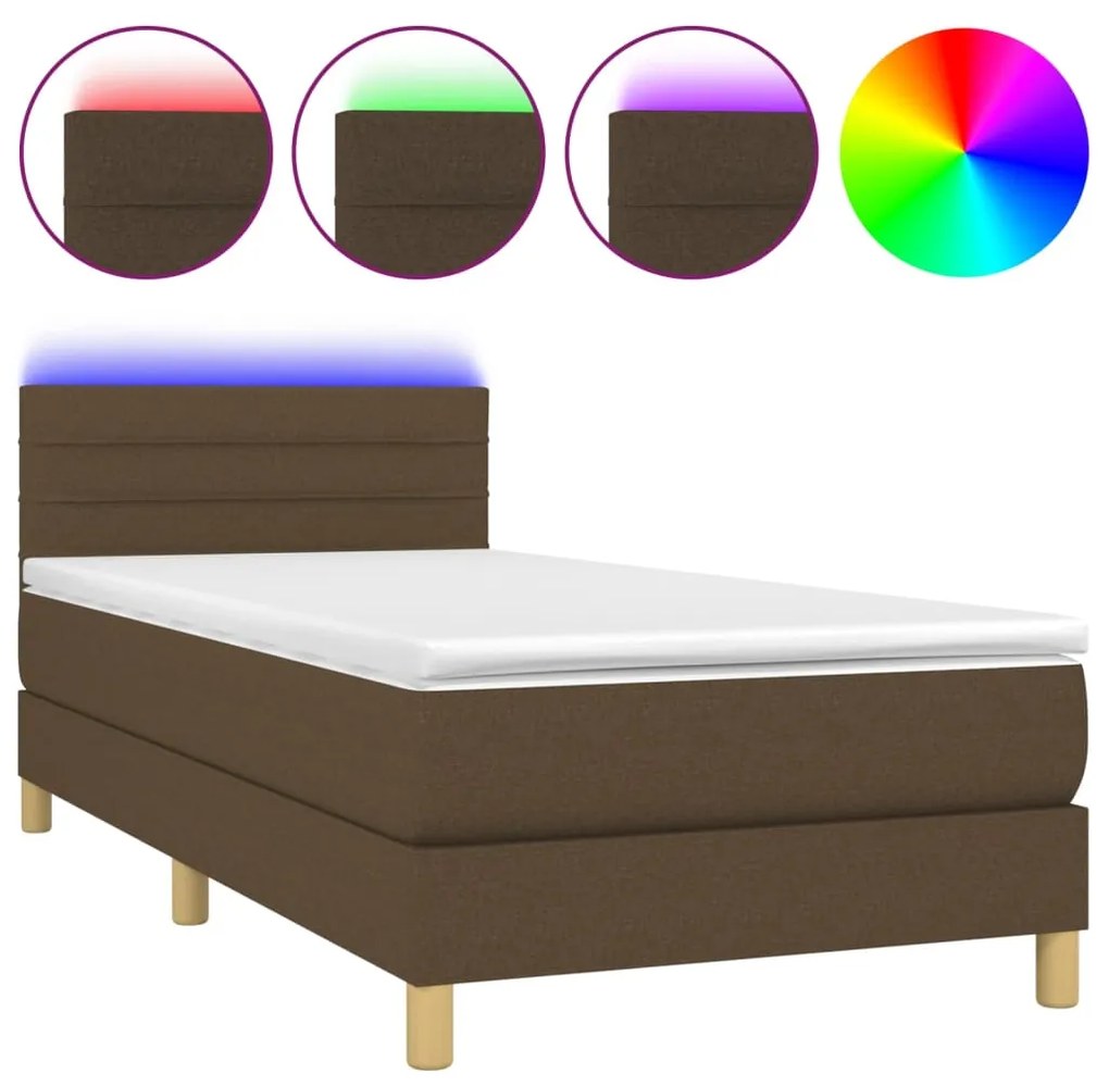 ΚΡΕΒΑΤΙ BOXSPRING ΜΕ ΣΤΡΩΜΑ &amp; LED ΣΚ.ΚΑΦΕ 100X200 ΕΚ ΥΦΑΣΜΑΤΙΝΟ 3133776