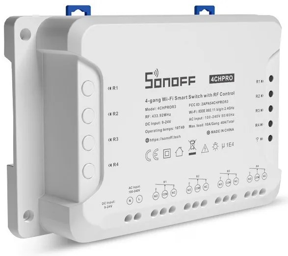 SONOFF Smart Διακόπτης 4CH PRO R3, 4 θέσεων, 40A, RF control, λευκός