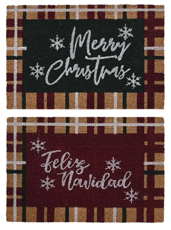 Πατάκι DKD Home Decor Λευκό Καφέ Κόκκινο Πράσινο PVC ΙΊνες καρύδας 60 x 40 x 1,5 cm (x2)