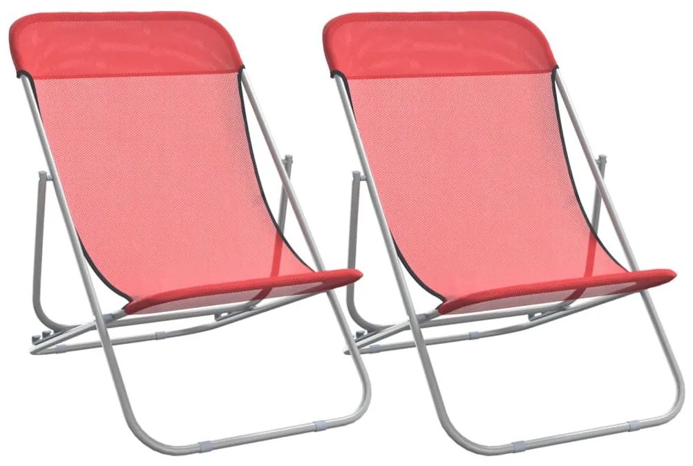 Καρέκλες Παραλίας 2 τεμ. Κόκκινο Textilene&amp;Ατσάλι με Πούδρα - Κόκκινο