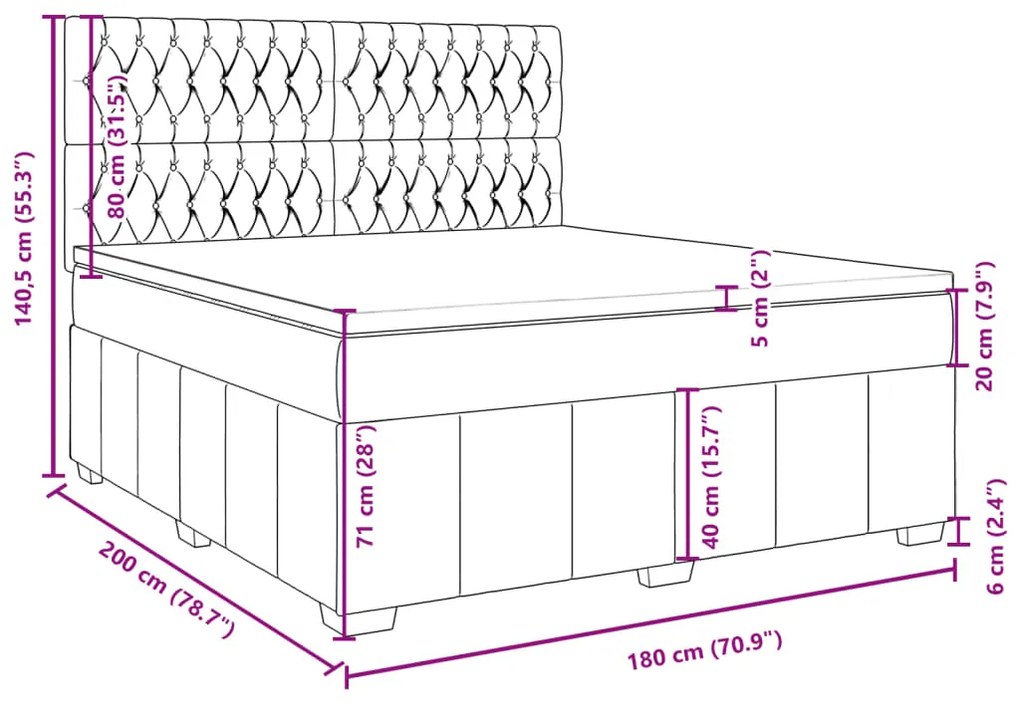 Κρεβάτι Boxspring με Στρώμα Μπλε 180x200 εκ. Υφασμάτινο - Μπλε