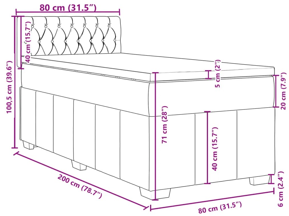 Κρεβάτι Boxspring με Στρώμα Κρεμ 80 x 200 εκ. Υφασμάτινο - Κρεμ