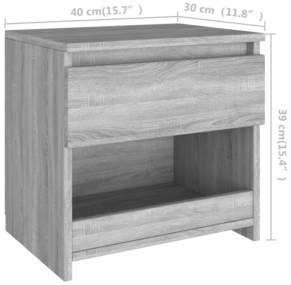 Κομοδίνα 2 τεμ. Γκρι Sonoma 40x30x39 εκ. από Επεξεργασμένο Ξύλο - Γκρι