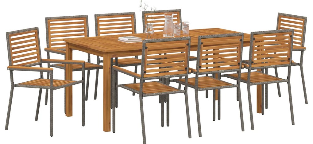 vidaXL Σετ Τραπεζαρίας Κήπου 9 pcs Γκρι 180 x 90 x 75 cm