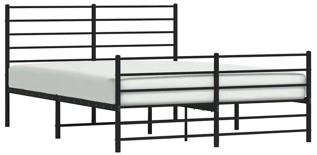 vidaXL Πλαίσιο Κρεβατιού με Κεφαλάρι&Ποδαρικό Μαύρο 135x190εκ. Μέταλλο