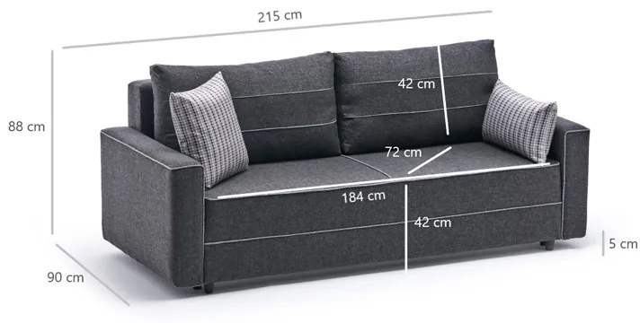 Καναπές - κρεβάτι Ece Megapap τριθέσιος υφασμάτινος χρώμα καφέ 215x90x88εκ. - Ύφασμα - PRGP043-0066,2