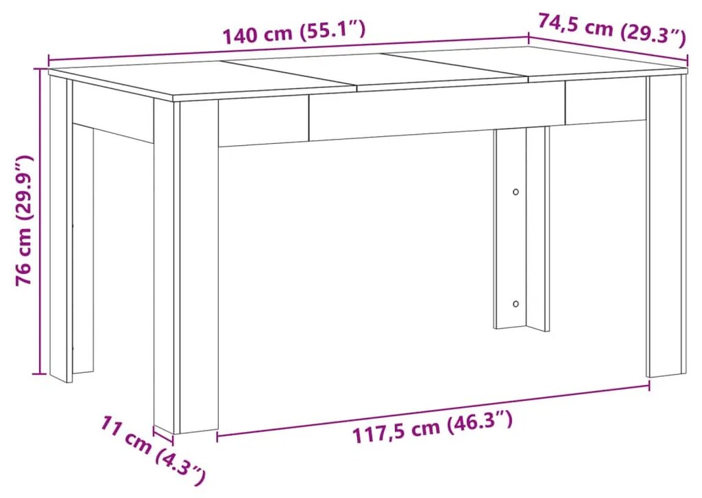 Τραπεζαρία Τεχνίτης Δρυς 140 x 74,5 x 76 εκ. Επεξεργασμένο Ξύλο - Καφέ