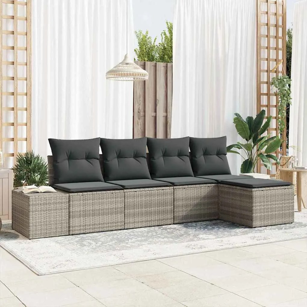 vidaXL Σετ Καναπέ Κήπου 5 pcs Ανοιχτό γκρι Πολυ rattan, βαμμένο ατσάλι