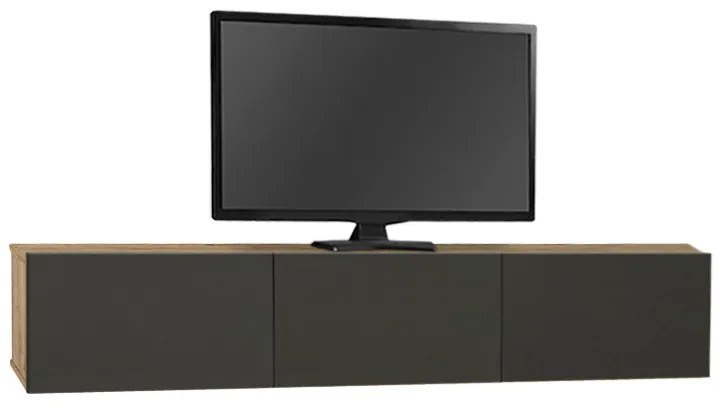 Έπιπλο τηλεόρασης επιτοίχιο Damla Megapap με LED χρώμα sapphire oak - ανθρακί 180x29,5x29,5εκ.