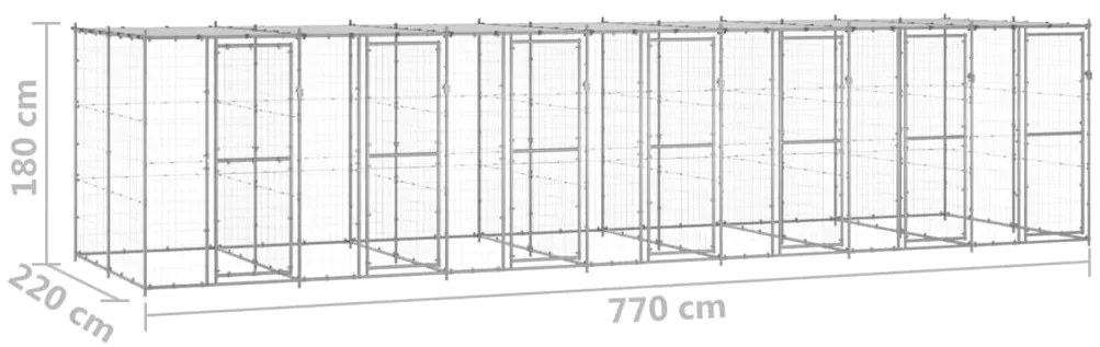 vidaXL Κλουβί Σκύλου Εξ. Χώρου με Στέγαστρο 16,94 μ² Γαλβ. Χάλυβας