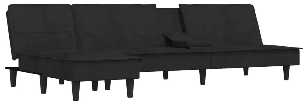 vidaXL Καναπές Κρεβάτι Γωνιακός Μαύρος 255 x 140 x 70 εκ. Βελούδινος