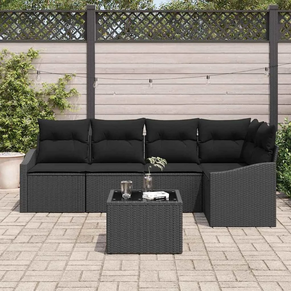 vidaXL Σετ Καναπέ Κήπου 6 pcs Μαύρο Πολυ ράταν