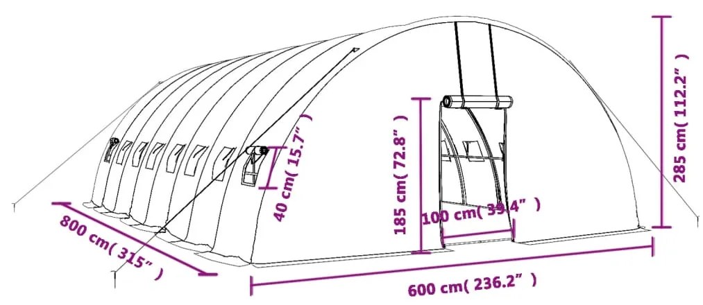 Θερμοκήπιο με Ατσάλινο Πλαίσιο Λευκό 48 μ² 8 x 6 x 2,85 μ. - Λευκό