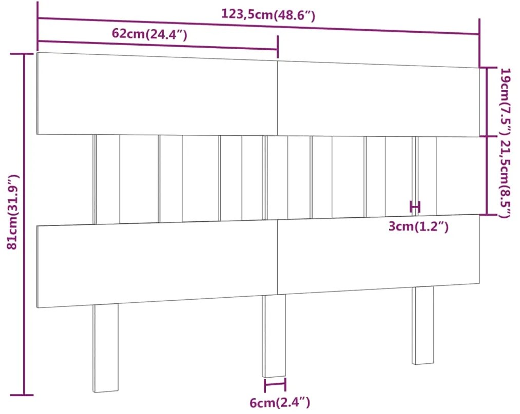 vidaXL Κεφαλάρι Κρεβατιού Μελί 123,5x3x81 εκ. από Μασίφ Ξύλο Πεύκου