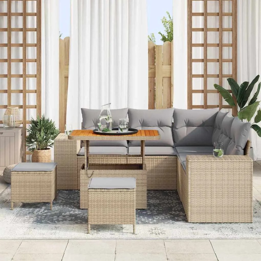 vidaXL Σετ Καναπέ Κήπου 8 pcs Μπεζ συνθετικό ρατάν