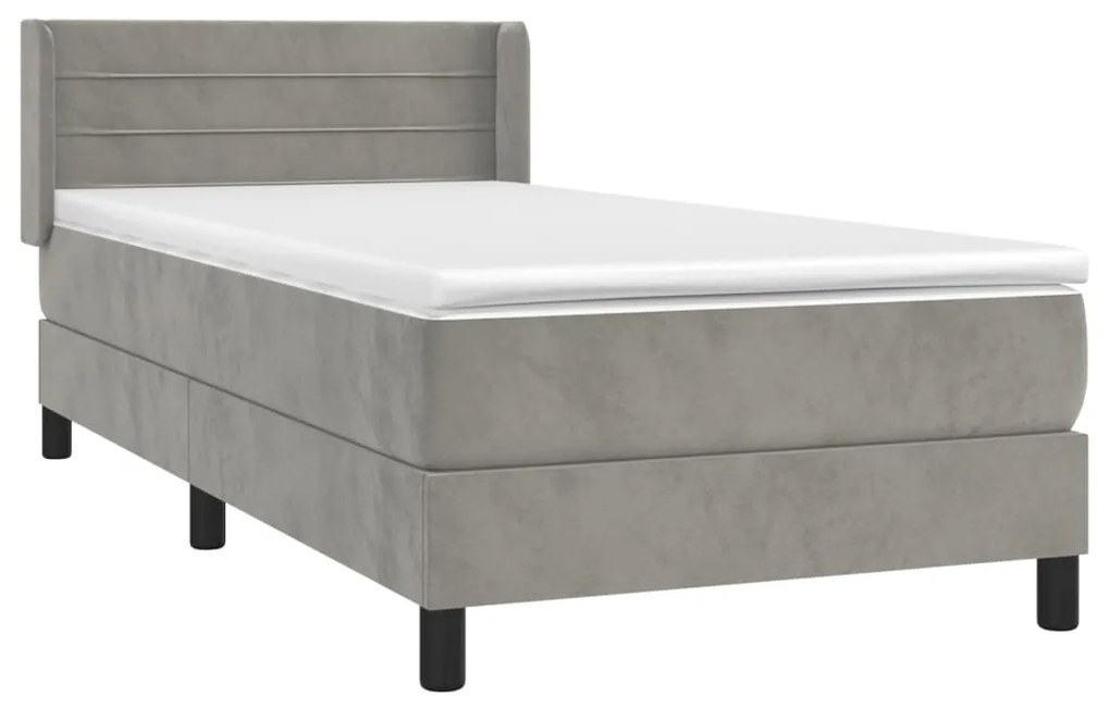 vidaXL Κρεβάτι Boxspring με Στρώμα Ανοιχτό Γκρι 100x200 εκ. Βελούδινο