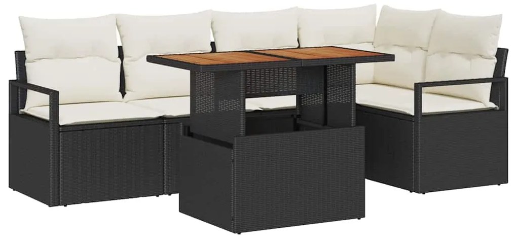 vidaXL Σέτ φαγητού για κήπο με μαξιλάρι 6 pcs Μαύρο και Κρέμα