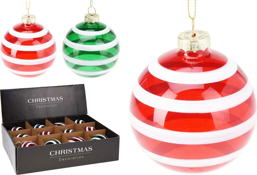 JK Home Décor - Μπάλα με Ρίγες Γυάλινη 8cm 2Σχδ