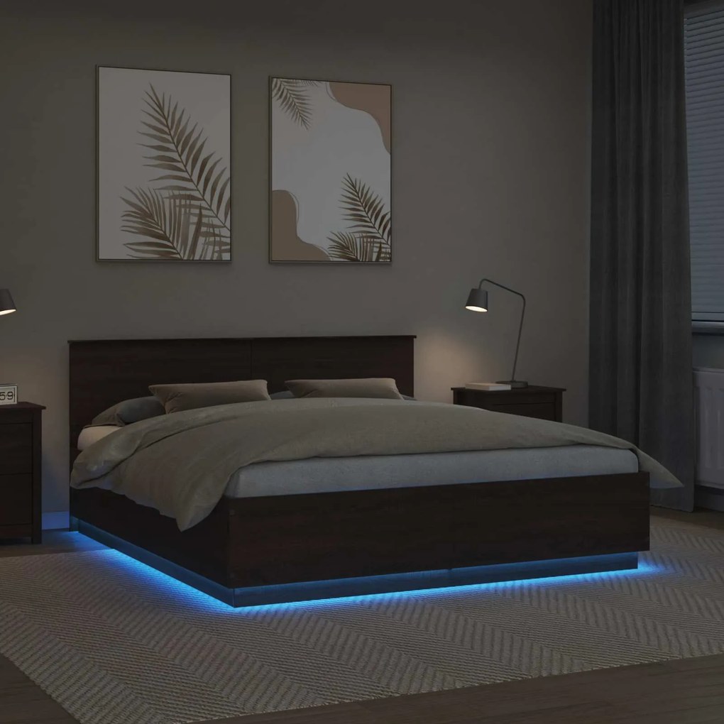 vidaXL Σκελετός Κρεβατιού Καφέ δρυς 200 x 200 cm Επεξεργασμένο ξύλο