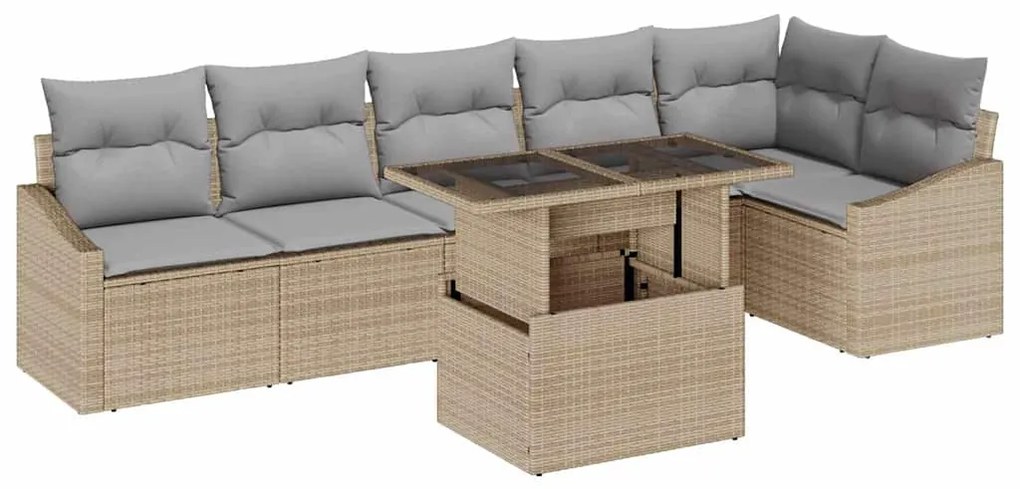vidaXL Σετ Καναπέ Κήπου με μαξιλάρι 7 pcs Μπέζ και Ανοιχτό Γκρι