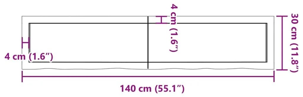 Ράφι Τοίχου Σκούρο Καφέ 140x30x(2-6) εκ. Επεξ. Μασίφ Ξύλο Δρυός - Καφέ