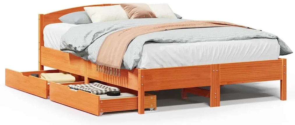 vidaXL Σκελετός Κρεβατιού Χωρίς Στρώμα Καφέ 140x200 Μασίφ Ξύλο Πεύκου