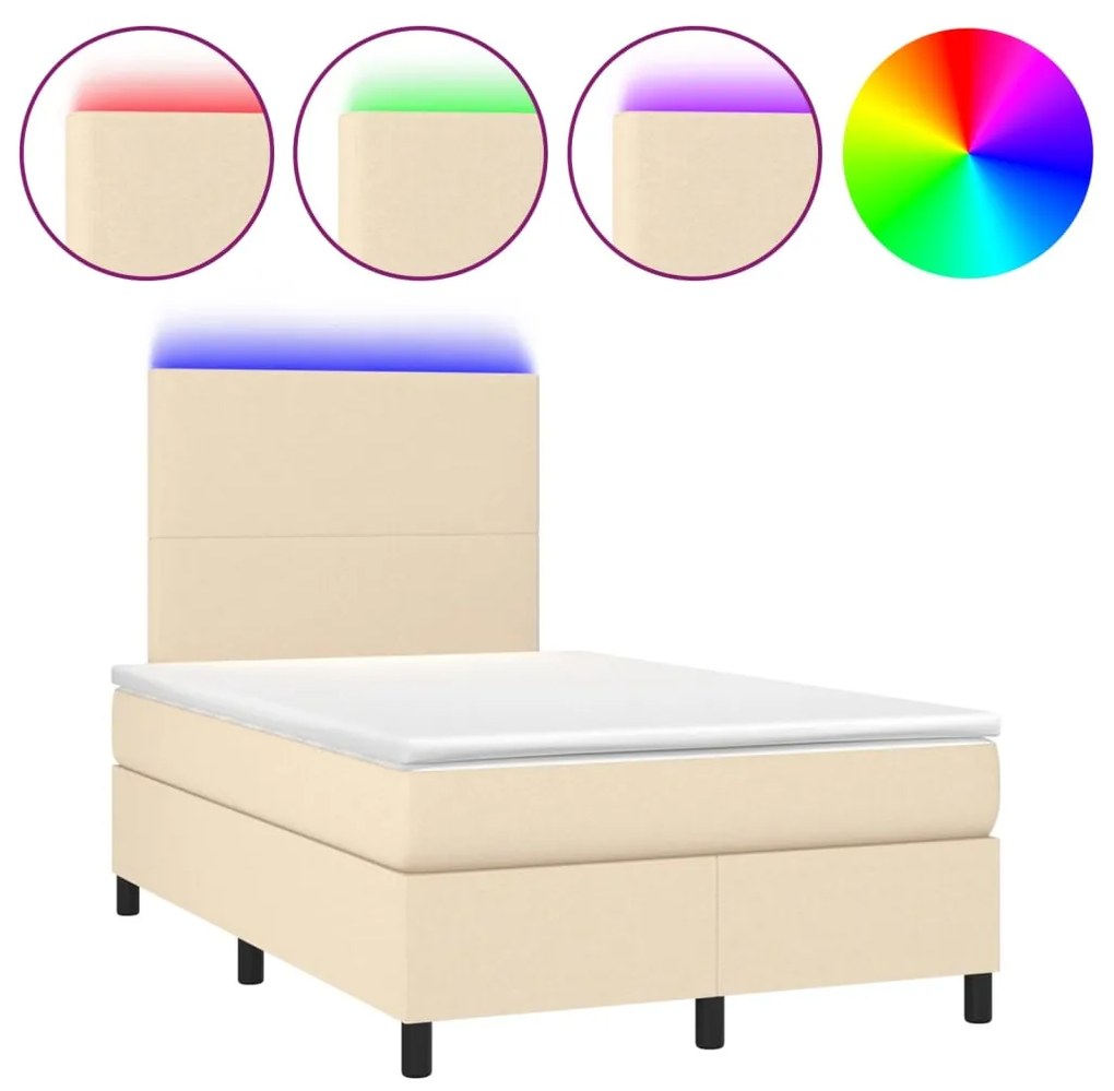 ΚΡΕΒΑΤΙ BOXSPRING ΜΕ ΣΤΡΩΜΑ &amp; LED ΚΡΕΜ 120X200 ΕΚ. ΥΦΑΣΜΑΤΙΝΟ 3134706