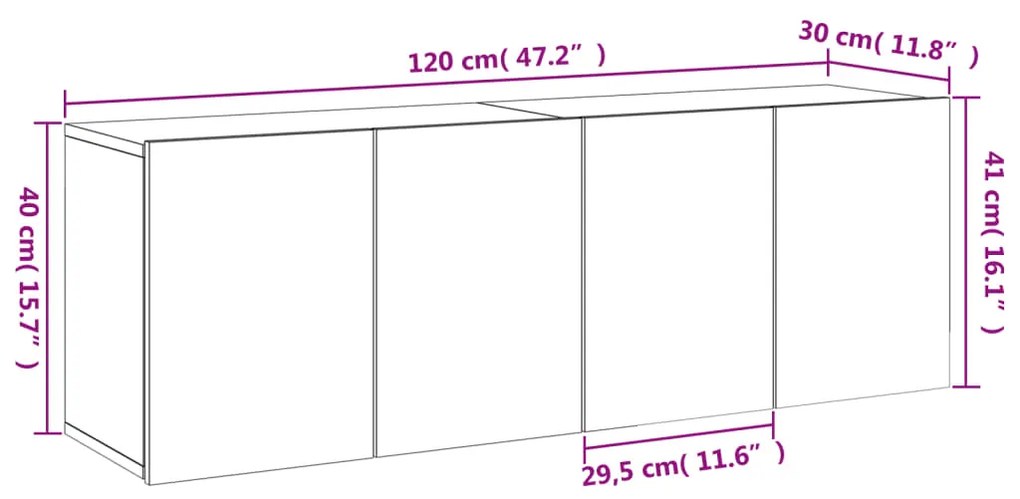 Ντουλάπια Τοίχου Τηλεόρασης 2 Τεμ. Μαύρα 60 x 30 x 41 εκ. - Μαύρο