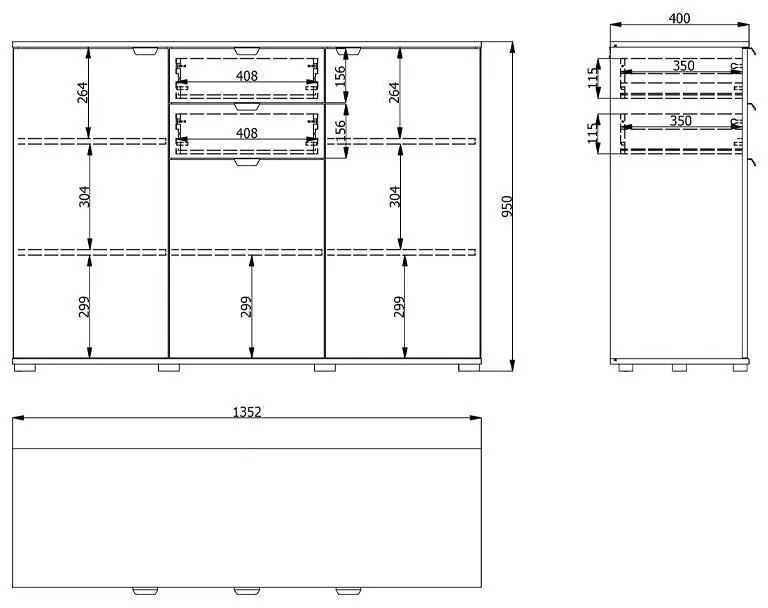 Κομότα - Μπουφές Duero 3K2F Λευκό 135x40x95 εκ. 135x40x95 εκ.