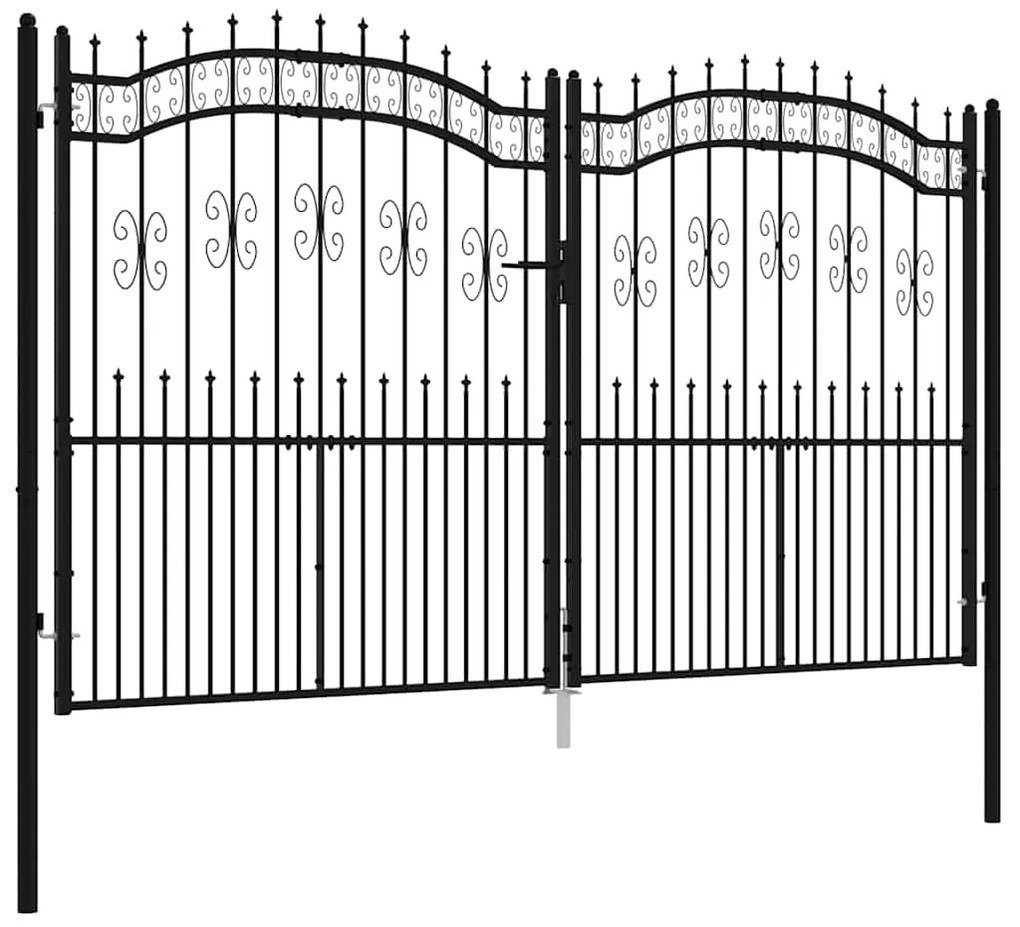 vidaXL Πόρτα Περίφραξης με Κορυφή Δόρυ Μαύρη 305x175 εκ. από Ατσάλι με Ηλεκτροστατική Βαφή
