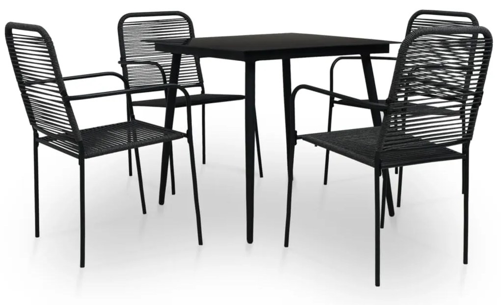 Σετ Τραπεζαρίας Κήπου 5 τεμ. Μαύρο Ατσάλι & Βαμβακερό Σχοινί